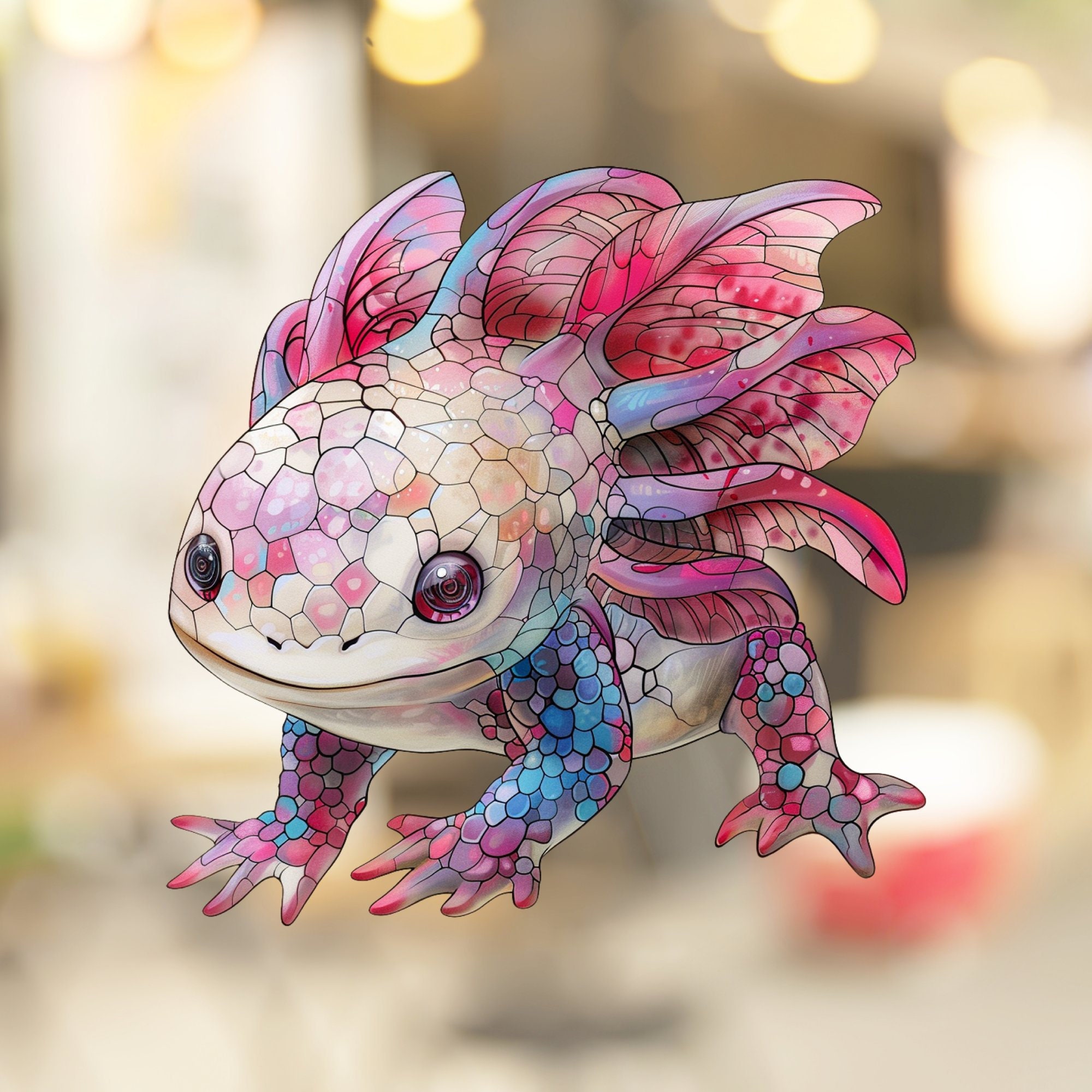 Axolotl Colorful Axolotl Stained Glass Decal, Whimsical Creature