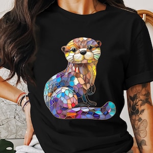 Colorful Mosaic Otter T-Shirt, Artistic Animal Design Tee, Unisex Graphic Shirt, Casual Wear, Gift for Nature Lovers