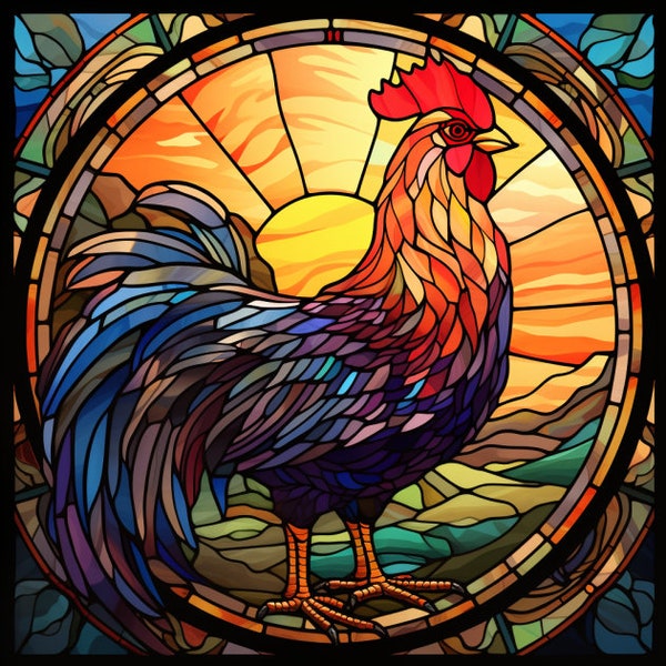 Rooster Stained Glass Window Cling Rooster Window Film Chicken Window Film Faux Stained Glass Gift for Nature Lover Outdoor Lover Suncatcher