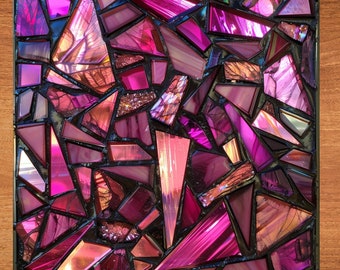 Pink Moissanite Stained Glass Look Art on Glossy Ceramic Decorative Tile Tileful Artful Mosaic Wall Decor