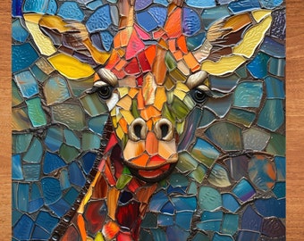 Giraffe Stained Glass Look Art on Glossy Ceramic Decorative Tile Tileful Artful Mosaic Wall Decor