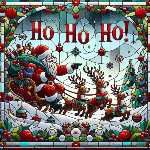 Ho Ho Ho! Stained Glass Window Cling Christmas Decor Window Decal Vinyl Cling Film Sticker for Holiday Decorating