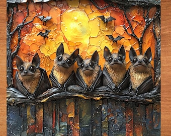Bats in a Row Decorative Tile Ceramic Art Tile Wall Decor Bookshelf Book Nook Wall Art Gift for Her House Decoration