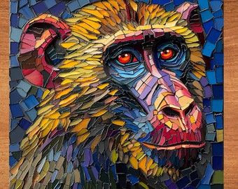 Baboon Stained Glass Look Art on Glossy Ceramic Decorative Tile Tileful Artful Mosaic Wall Decor