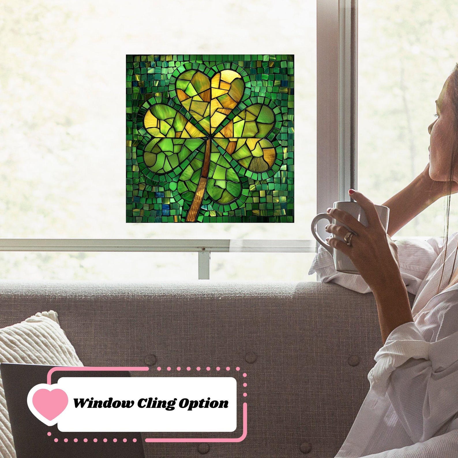 Four-leaf Clover Stained Glass Window Cling to Celebrate Saint Patrick ...