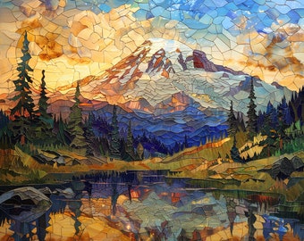 Mount Rainier National Park Jigsaw Puzzle, Beautiful Stained Glass Look, Gift for Nature Lover, Giftfor National Park Fan, Family