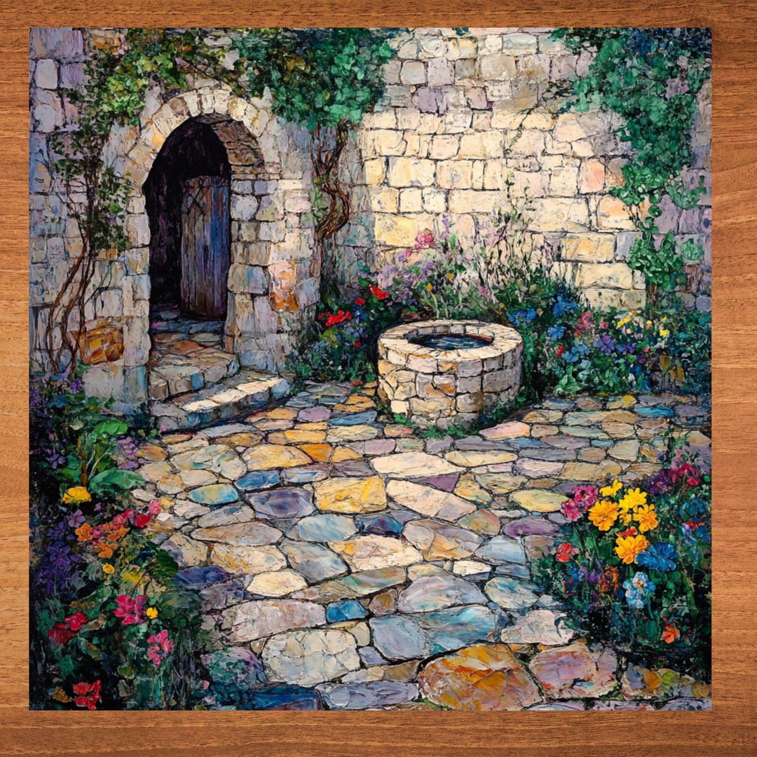Castle Courtyard Bookshelf Decore Beautiful Ceramic Art Tile Dark ...
