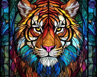 Tiger Stained Glass Window Cling Tiger Stained Glass Window Film