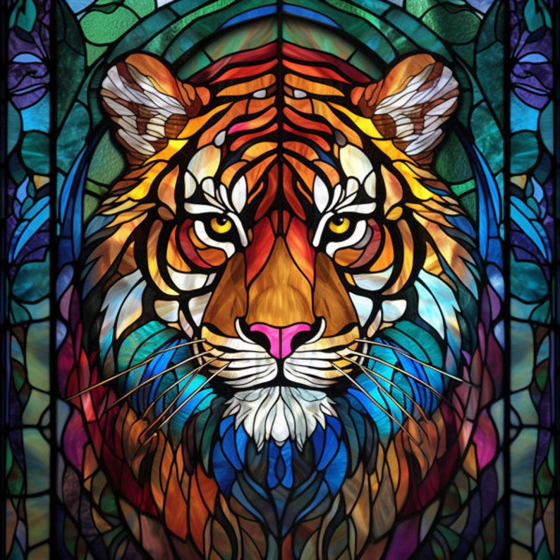 Tiger Stained Glass Window Cling Tiger Stained Glass Window Film image 1