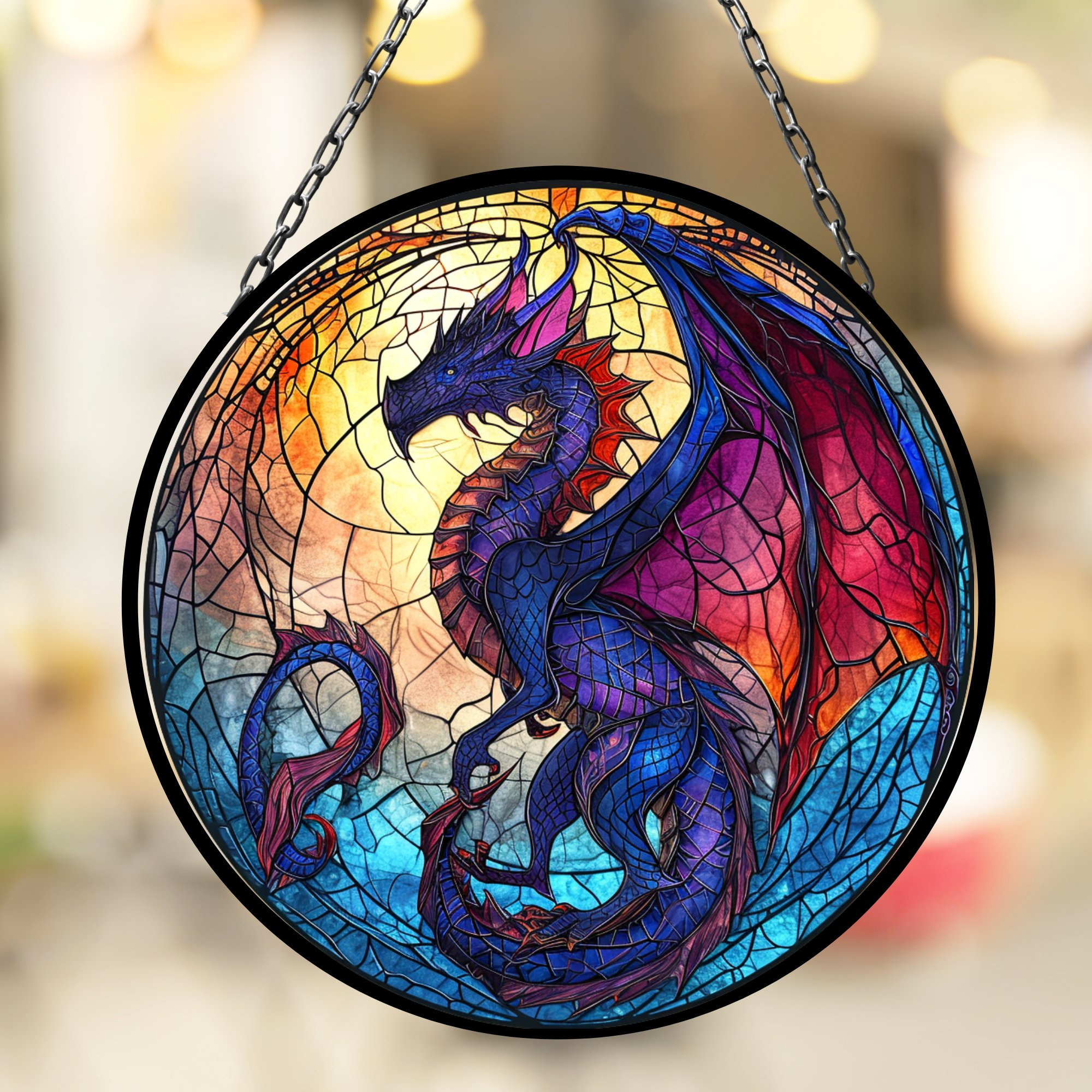 Sun Catcher Dragon Dreamcatcher Suncatcher - Stained Glass Effect