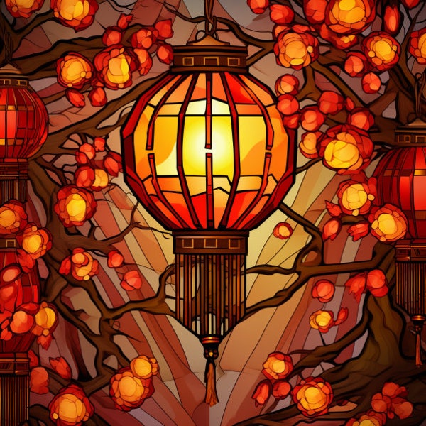 Chinese Lantern Stain Glass Chinese Lantern Stain Glass Window Hanging Chinese Lantern Window Cling Chinese Lantern Suncatcher