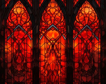 Gothic Stained Glass Window Cling Orange Red Gothic Faux Stained Glass Window Film Gothic Window Sticker