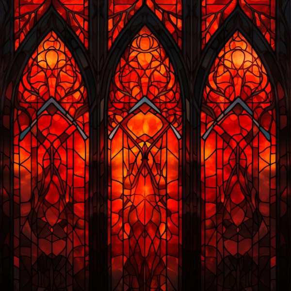 Gothic Stained Glass Window Cling Orange Red Gothic Faux Stained Glass Window Film Gothic Window Sticker