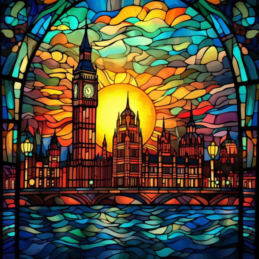 London Stained Glass Window Cling London England Faux Stained Glass Window Film Etsy