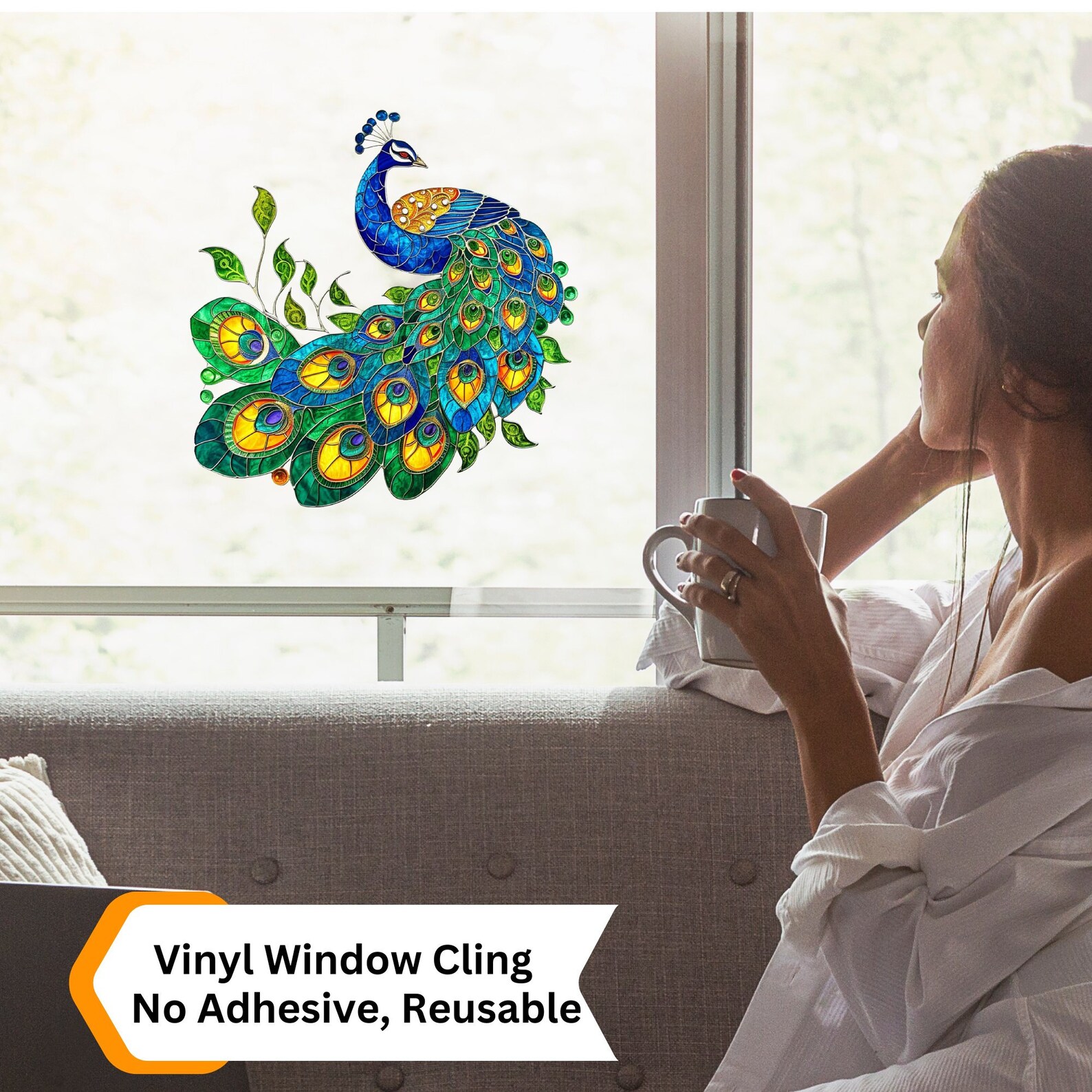 Peacock Stained Glass Window Cling Decal Sticker Vinyl Window Film ...
