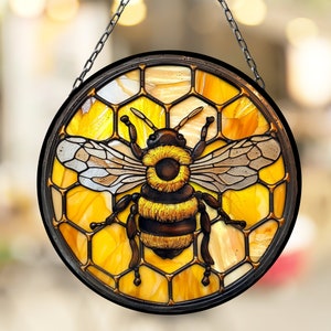 Bumblebee on Honeycomb Suncatcher for Window Decor Gift for Mothers Day Birthday Gift for Her Mom Mother Grandmother Daughter Son