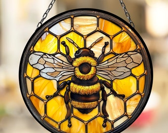 Bumblebee on Honeycomb Suncatcher for Window Decor Gift for Mothers Day Birthday Gift for Her Mom Mother Grandmother Daughter Son