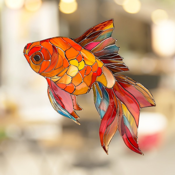 Goldfish Stained Glass Window Cling Window Sticker Decal - No Adhesive Required, Reusable Gift for Her Him Home