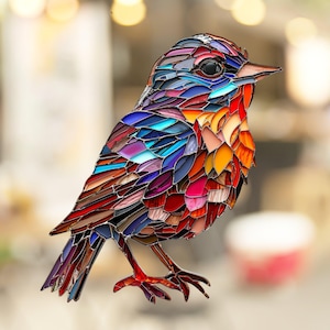 Sparrow Stained Glass Window Cling Decal Sticker Vinyl Window Film Artful Window Decor Gift for Her Mom Home Housewarming