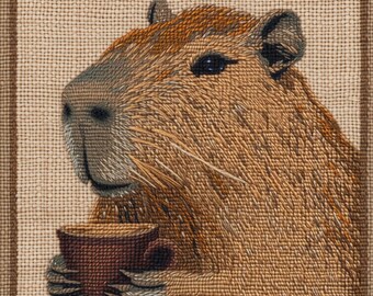 Capybara drinking coffee Ceramic Wall Art Decorative Tile Unique Home Decor Stained Glass Look Gift for Her Mothers Day Gift for Sister
