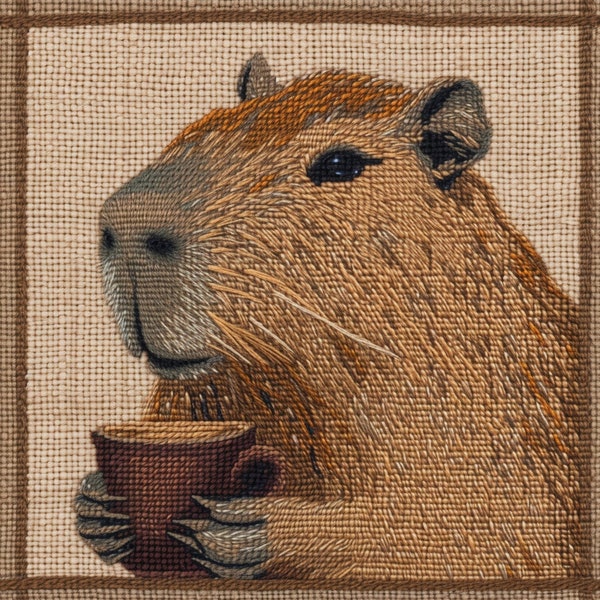 Capybara drinking coffee Ceramic Wall Art Decorative Tile Unique Home Decor Stained Glass Look Gift for Her Mothers Day Gift for Sister
