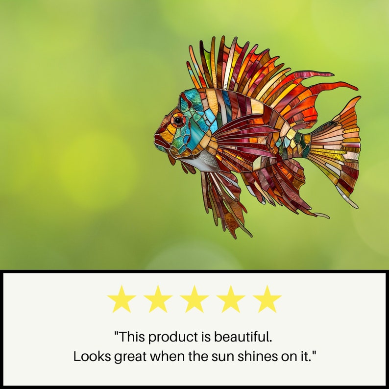 Lionfish Stained Glass Window Cling Window Sticker Decal No Adhesive Required, Reusable Gift for Her Him Home image 4