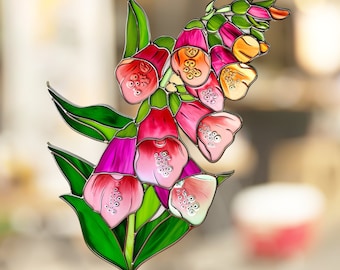 Foxglove Stained Glass Window Cling Beautiful Flower Window Artwork Window Decal Sticker Vinyl Film Gift for Nature Lover Her Mom