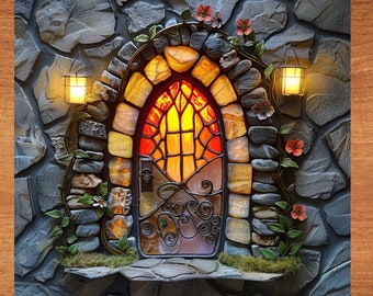 Fairy Door Stained Glass Look Art on Glossy Ceramic Decorative Tile Tileful Artful Mosaic Wall Decor