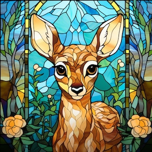 Baby Deer Stained Glass Window Cling Baby Deer Stained Glass Window Film Window Sticker Customizable Stain Glass Sticker Fawn