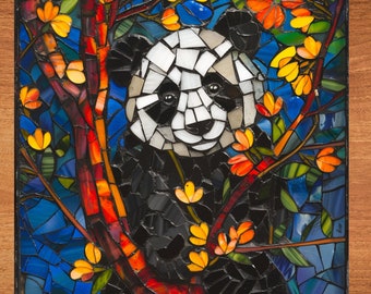 Panda Stained Glass Look Art on Glossy Ceramic Decorative Tile Tileful Artful Mosaic Wall Decor