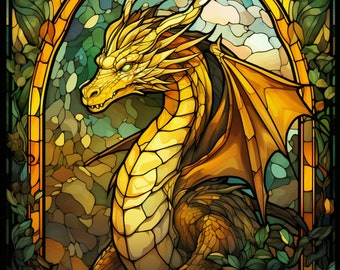 Yellow Dragon Stained Glass Window Dragon Window Film Yellow Dragon Stained Glass