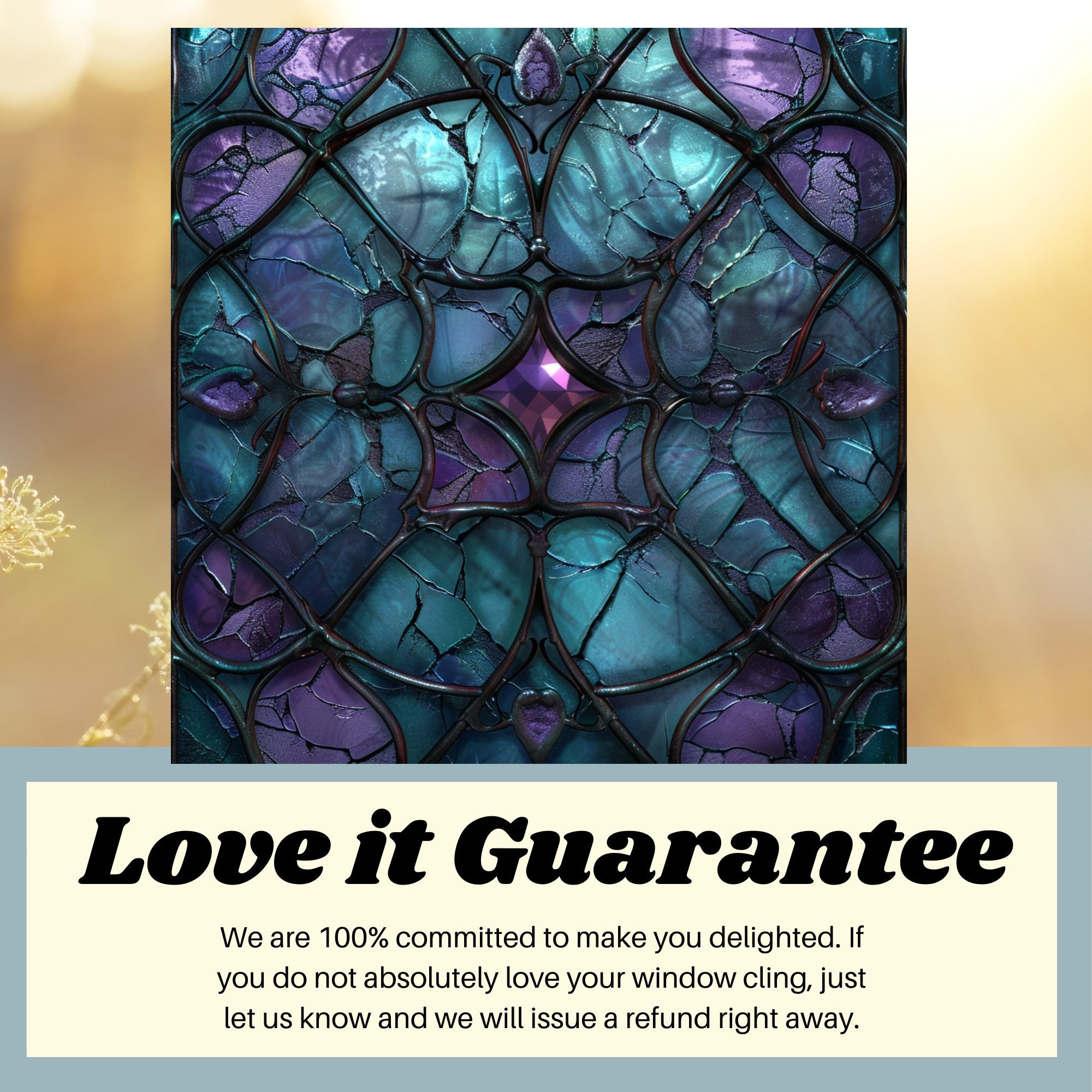 Deep Purple and Teal Stained Glass Window Cling Gothic Decor Sticker ...