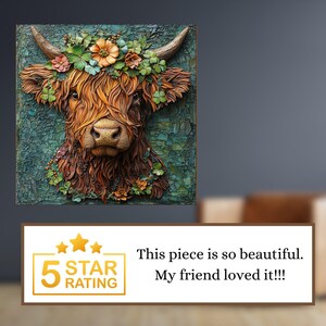 Irish Highland Cow Ceramic Art Tile Artful Bookshelf Book Nook Wall Decor Gift for Her Saint Patrick's Day Springtime Irish afbeelding 3