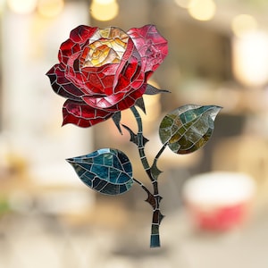 Rose Stained Glass Window Cling Decal Sticker Window Film Reusable No Residue Gift for Her Mom Him Home