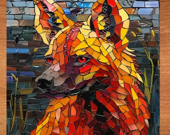 Hyena Stained Glass Look Art on Glossy Ceramic Decorative Tile Tileful Artful Mosaic Wall Decor