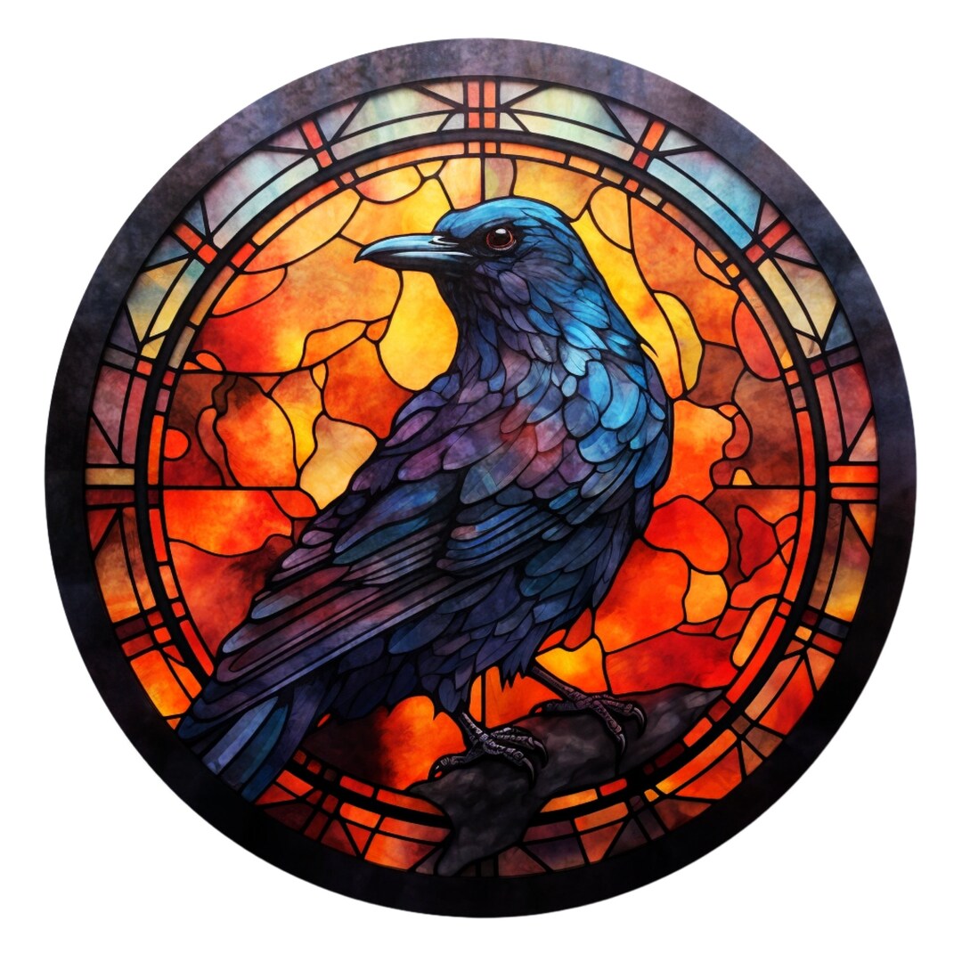 Crow Stained Glass Window Cling Decal Sticker Four Sizes Etsy