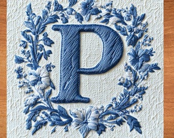 P Letter Monogram Ceramic Art Tile Grandmillennial Style Decor Home Art Tile Gift for Her Dorm Room Grand Millennial Embroidery