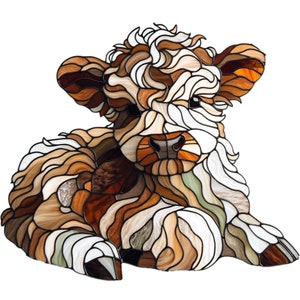 Highland Cow Stained Glass Window Cling Three Sizes and Custom Cute Cow Art Window Treatment Decal Film Window Sticker