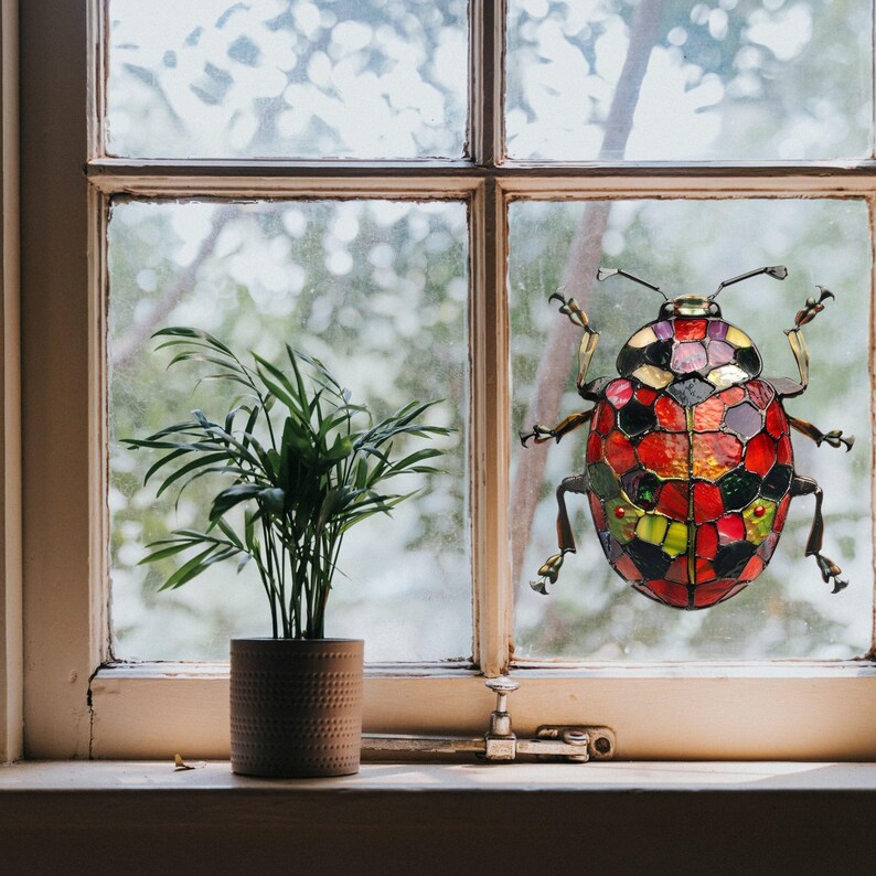 Harlequin Ladybug Stained Glass Window Cling Sticker Decal Vinyl Window ...