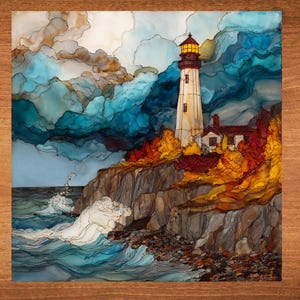 Maritime Autumn Storm Decorative Art Tile - Ceramic Tile infused with beautiful artwork for Bookshelf Wall Art Gift for Her
