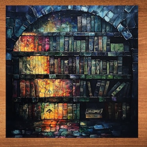 Bookshelf Awaits Bookshelf Decore Beautiful Ceramic Art Tile Dark Academia Castlecore Book Nook Gift for Book Lover Bookish