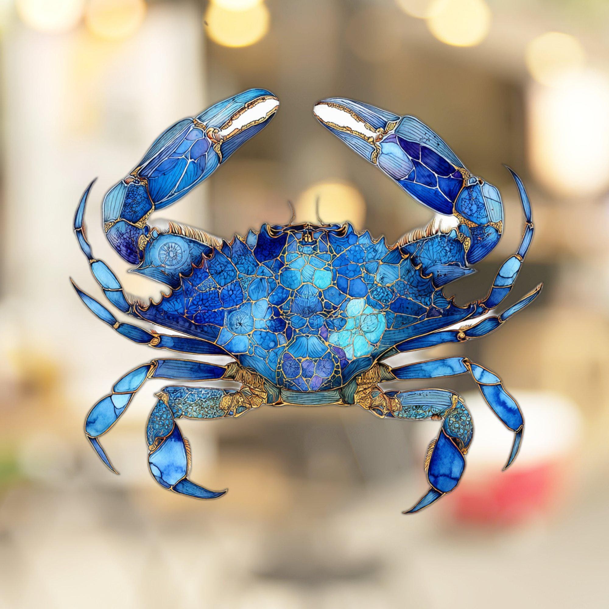 Blue Crab Window Cling Stained Glass Look Decal Sticker Window