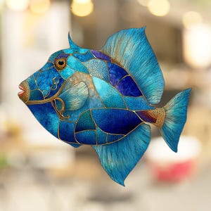 Triggerfish Window Cling Stained Glass Look Decal Sticker Window Film No Adhesive Gift for Ocean Sea Creature Lover