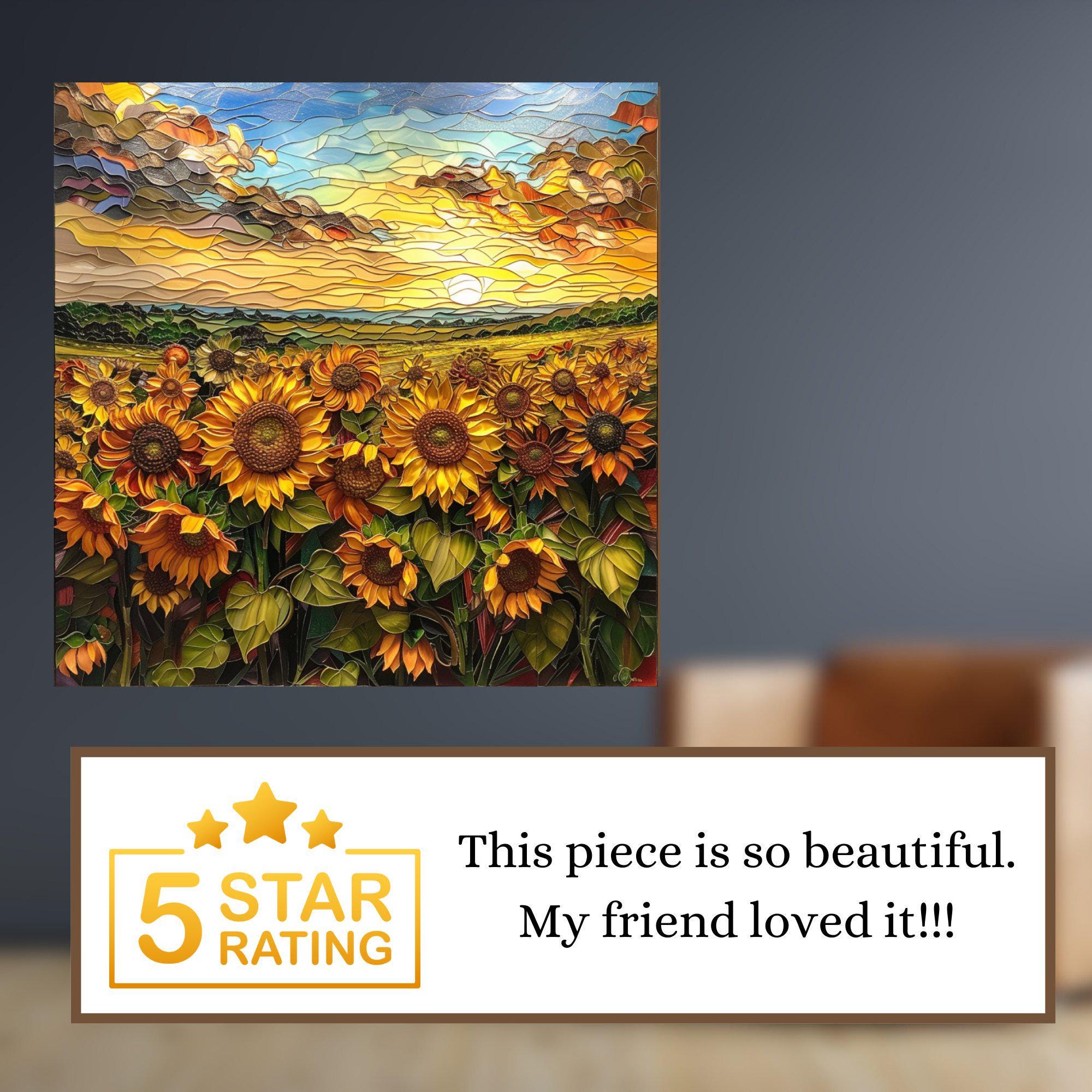 Sunflower field Ceramic Art Tile Stained Glass Look Glossy Bookshelf Book Nook Wall Decor Gift for Her Christmas