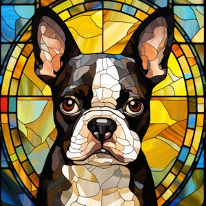 Rainbow Boston Terrier Stained Glass 500-Piece Jigsaw Puzzle - 18x18 Inch Adult Puzzle
