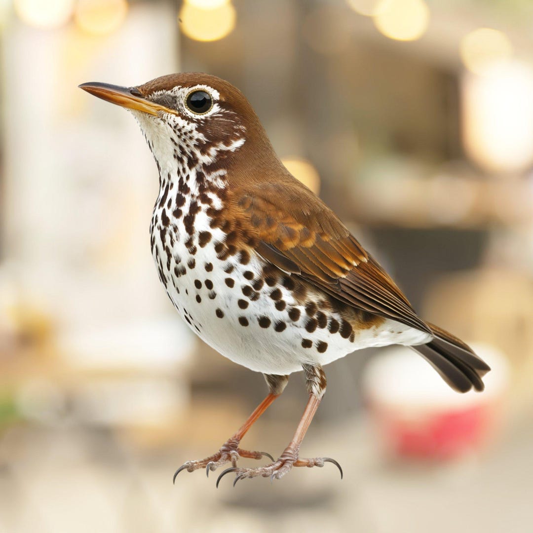 Thrush Bird Sticker Wood Thrush Bird Window Cling No Adhesive, Easy to Place and Reuse ...