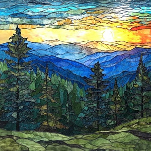Great Smoky Mountains National Park Stained Glass Window Cling Decal Sticker Vinyl Window Film Gift for Nature Park Lover
