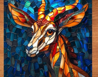 Antelope Stained Glass Look Art on Glossy Ceramic Decorative Tile Tileful Artful Mosaic Wall Decor