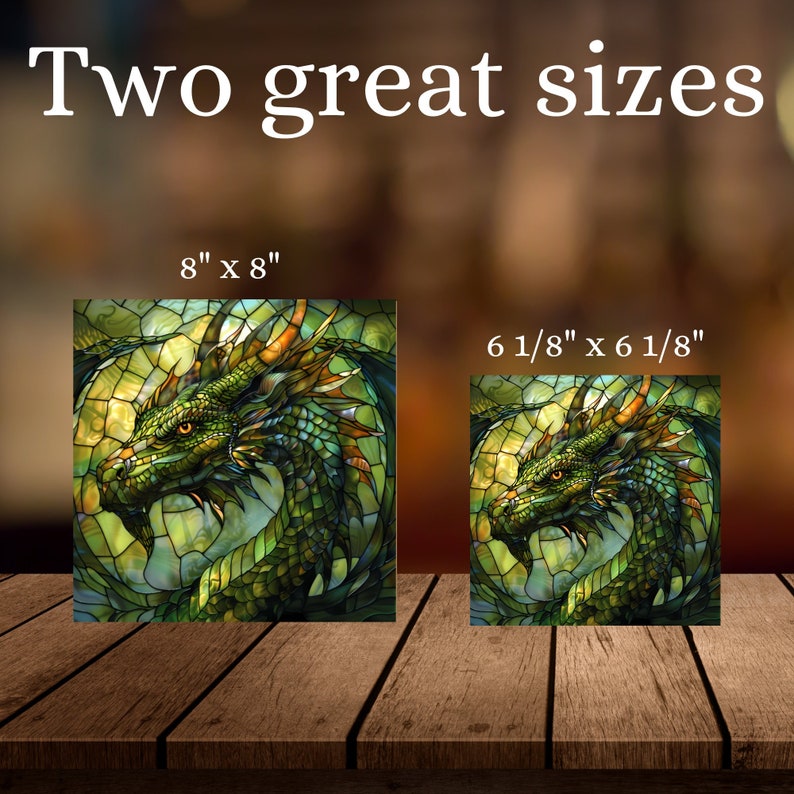Green Dragon Stained Glass Look Art on Glossy Ceramic Decorative Tile ...