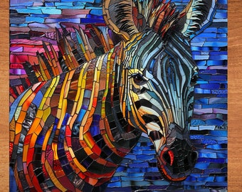 Zebra Stained Glass Look Art on Glossy Ceramic Decorative Tile Tileful Artful Mosaic Wall Decor